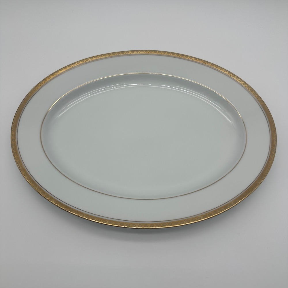 Noritake Richmond 6124 Oval Serving Platter 13.5" Gold Trim White China Japan